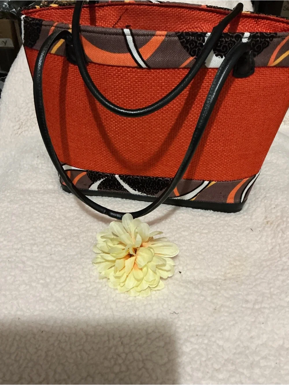 Vintage Orange Floral Appliqué Cosmetic Bag